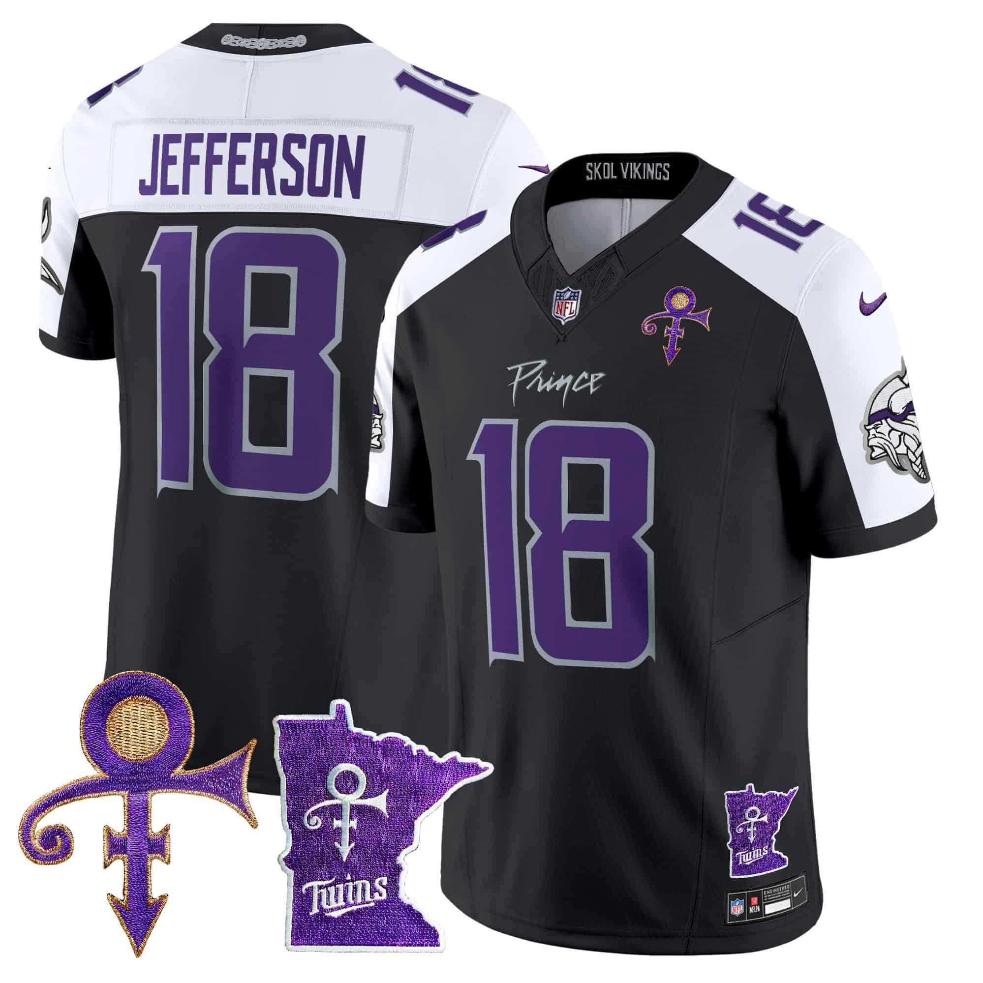 Men Minnesota Vikings 18 Jefferson Black 2024 Nike Prince Vapor Limited NFL Jersey